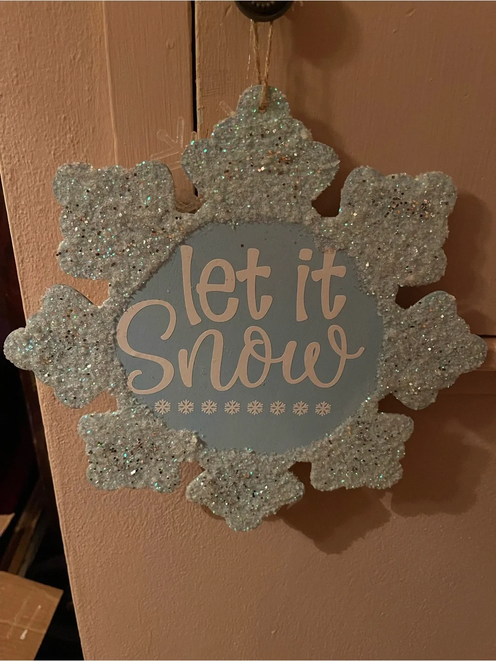 Let It Snow Glitter Snowflake Wall Hanging - Light Blue & White
